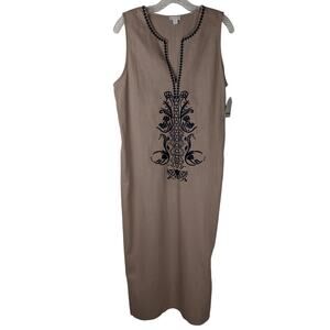 Singrid Olsens Linen blend dress  Sz S NWTBust 38"Leng 49.5 Navy embroidery